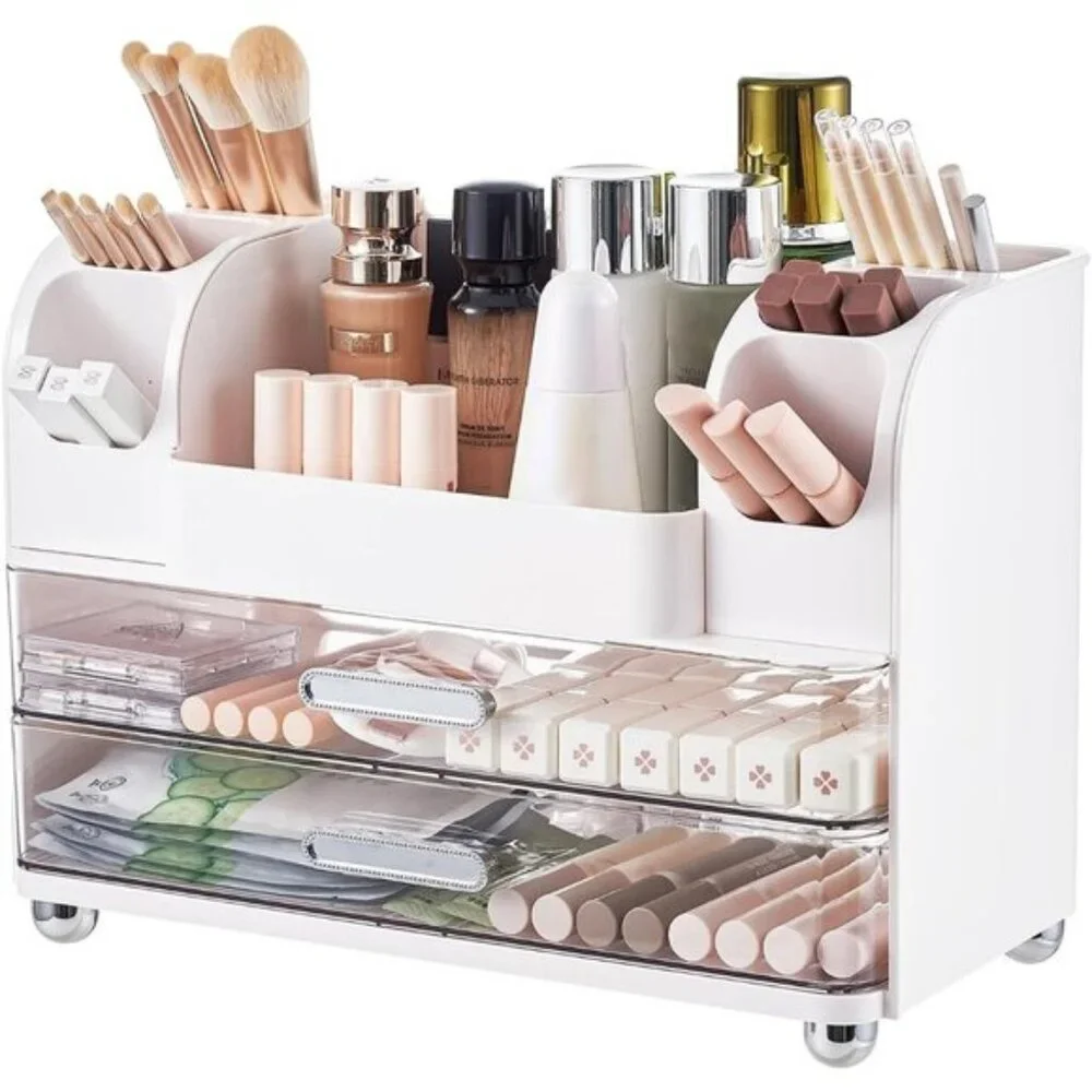 New Makeup Organizer with 2 Drawers, Vanity Storage for Skincare, Brushes & More
